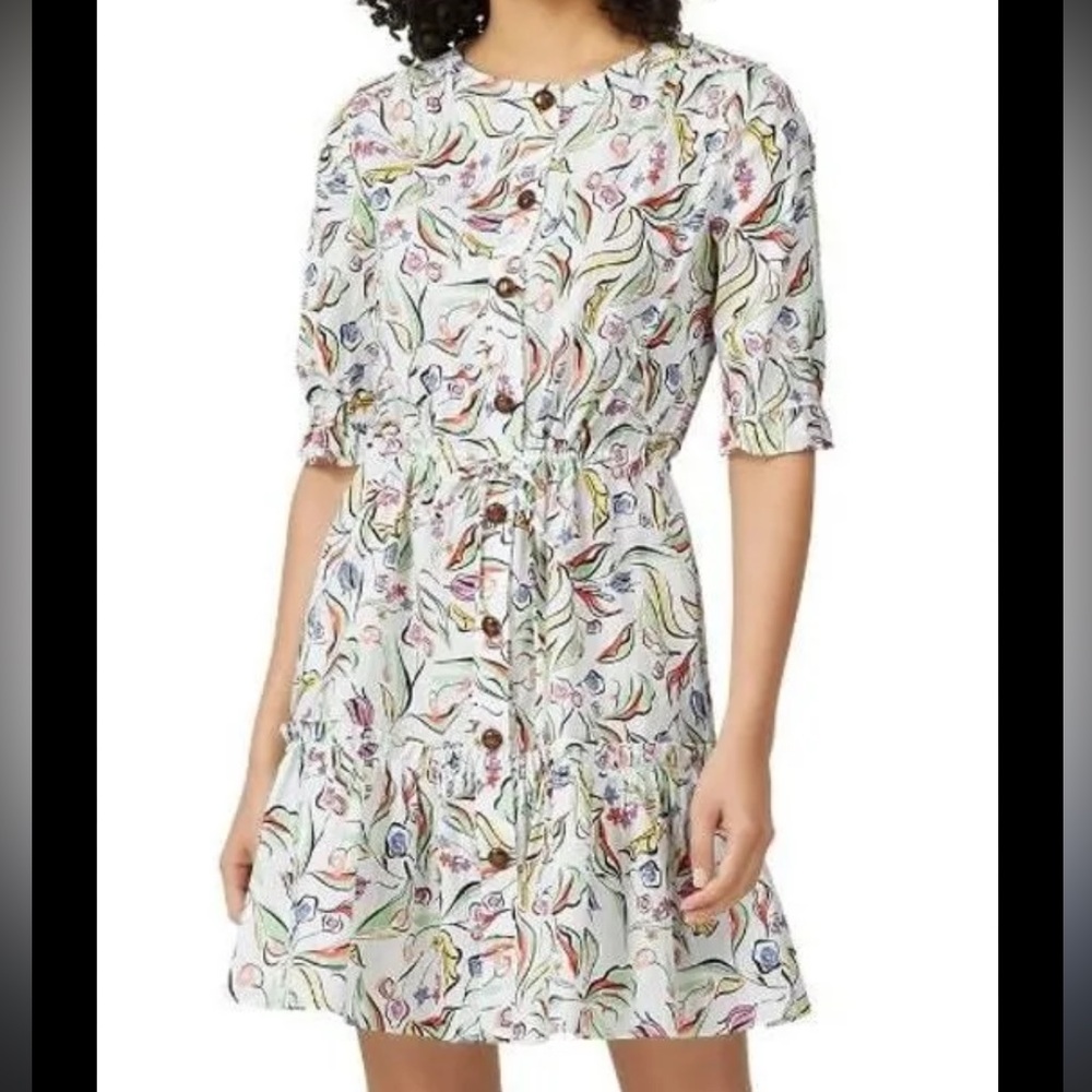SALONI Billie C flowy floral cinched waist half sleeve ruffle 100% cotton dress